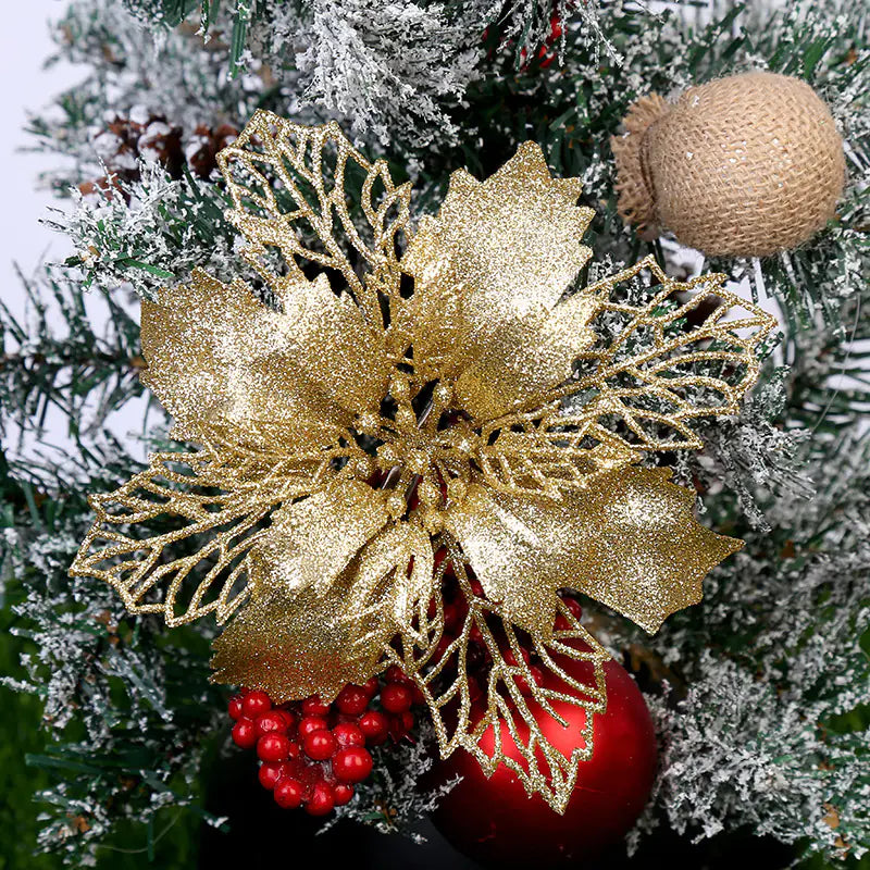Christmas Decoration with Poinsettia and Holly Accents