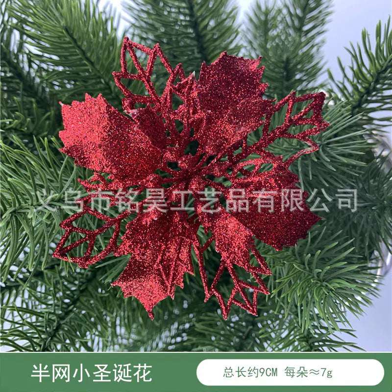 Christmas Decoration with Poinsettia and Holly Accents